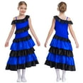 thumbnail image 1 of Hansber Kids Girls Flamenco Dress Bull Dance Maxi Dress Spanish Dance Performance Costume Blue 6, 1 of 6