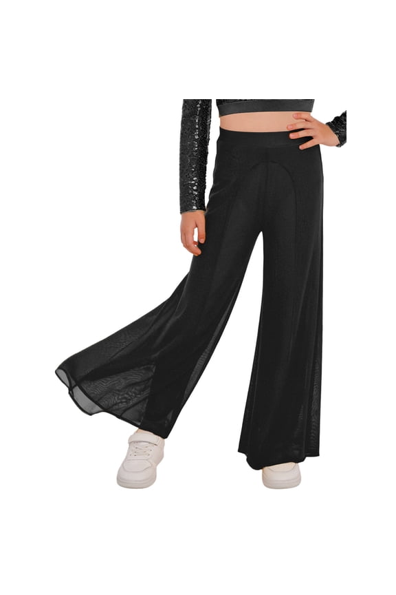 Kids Girls Flowy Mesh Wide Leg Dance Pants for Lyrical Ballet Modern Contemporary Dancewear Black 6