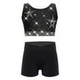 thumbnail image 1 of Hansber Kids Girls Gymnastics Outfits Sparkle Star Rhinestones Crop Top with Dance Shorts Set Activewear Black 10, 1 of 7