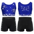 thumbnail image 1 of Hansber Kids Girls Gymnastics Outfits Sparkle Star Rhinestones Crop Top with Dance Shorts Set Activewear Blue Black 8, 1 of 8