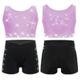 thumbnail image 1 of Hansber Kids Girls Gymnastics Outfits Sparkle Star Rhinestones Crop Top with Dance Shorts Set Activewear Light Purple Black 12, 1 of 8