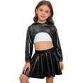 thumbnail image 1 of Hansber Kids Girls Hip Hop Dance Outfit Shiny Metallic Cropped Hoodie Sweatshirt Sports Bra and Skirt Set Black White 16, 1 of 6