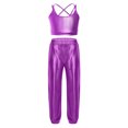 thumbnail image 1 of Hansber Kids Girls Hip Hop Dance Outfits Metallic Camisole  Crisscross Strappy Back Crop Top and Shiny Pants Purple 12, 1 of 5