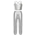 thumbnail image 1 of Hansber Kids Girls Hip Hop Dance Outfits Metallic Camisole  Crisscross Strappy Back Crop Top and Shiny Pants Silver 6, 1 of 5