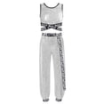 thumbnail image 1 of Hansber Kids Girls Jazz Hip-hop Costume Shiny Sleeveless Crop Top and Pants Set 2 Piece Street Dance Outfits Silver 10, 1 of 3