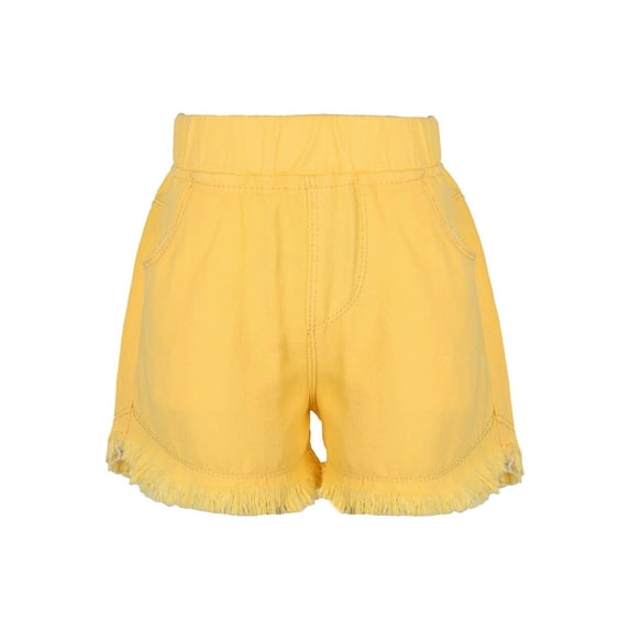 Hansber Kids Girls Jean Shorts Elastic Waist Ripped Frayed Raw Hem Denim Shorts Distressed Slimming Yellow 160