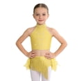 thumbnail image 1 of Hansber Kids Girls Latin Jazz Dance 2 Piece Outfit Rhinestone Crop Top and Tassel Feather Skirted Briefs Yellow 16, 1 of 7