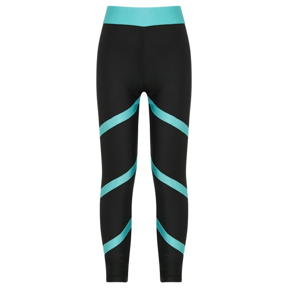 Hansber Kids Girls Leggings Striped Athletic Yoga Pants Running Gymnastics Dance Footless Tights Green 6