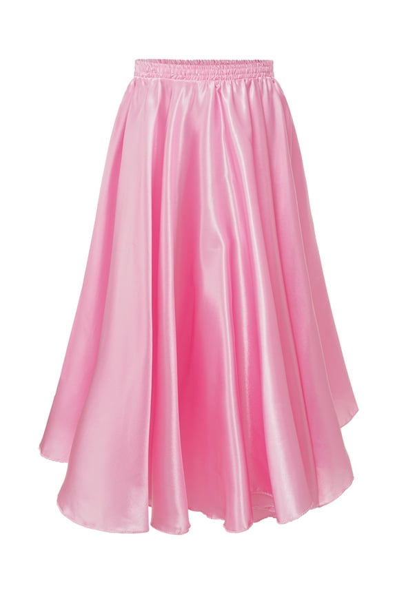 Kids Girls Long Full Circle Ballroom Dance Skirt Spanish Flamenco Belly Skirt Cha Cha Latin Pink 110