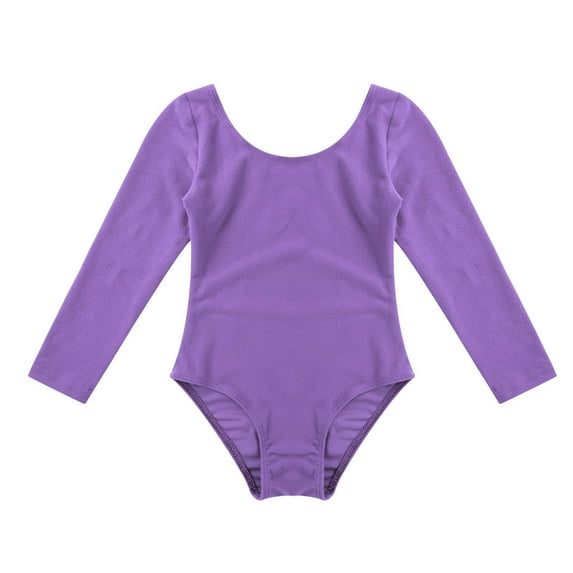 Hansber Kids Girls Long Sleeve Round Neck Ballet Leotards Dance Gymnastics Training Bodysuit Dancewear A Lavender 6