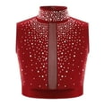 thumbnail image 1 of Hansber Kids Girls Lyrical Dance Crop Top Sleeveless Mock Neck Rhinestones Mesh Performance Cheerleading Tops Burgundy 12, 1 of 5
