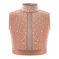 thumbnail image 1 of Hansber Kids Girls Lyrical Dance Crop Top Sleeveless Mock Neck Rhinestones Mesh Performance Cheerleading Tops Dusty Pink 16, 1 of 5
