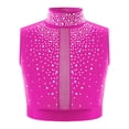 thumbnail image 1 of Hansber Kids Girls Lyrical Dance Crop Top Sleeveless Mock Neck Rhinestones Mesh Performance Cheerleading Tops Hot Pink 16, 1 of 5