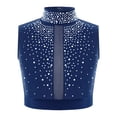 thumbnail image 1 of Hansber Kids Girls Lyrical Dance Crop Top Sleeveless Mock Neck Rhinestones Mesh Performance Cheerleading Tops Navy Blue 14, 1 of 5