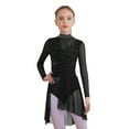 thumbnail image 1 of Hansber Kids Girls Lyrical Dance Dress Long Sleeve Sparkle Mesh Cutout Back Ice Figure Skating Leotard Dress Black 10, 1 of 6