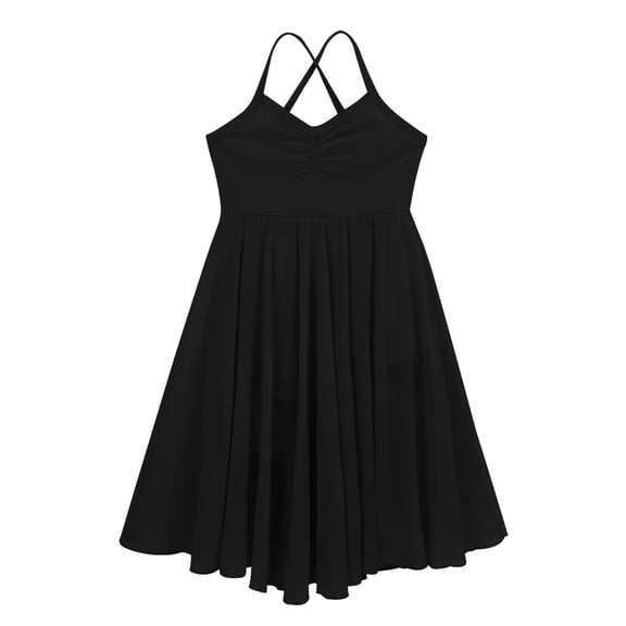 Hansber Kids Girls Lyrical Dance Dress Spaghetti Shoulder Straps Modern Ballet Dance Leotard Dancewear Black 4-5
