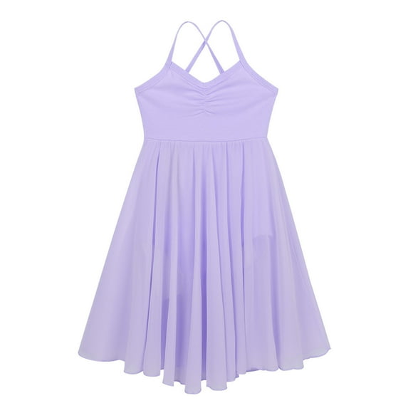 Hansber Kids Girls Lyrical Dance Dress Spaghetti Shoulder Straps Modern Ballet Dance Leotard Dancewear Lavender 5-6