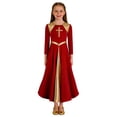 thumbnail image 1 of Hansber Kids Girls Lyrical Praise Dance Dress Metallic Color Block Liturgical Worship Full Length Church Robe Red 12, 1 of 5