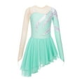 thumbnail image 1 of Hansber Kids Girls Mesh Splice Shiny Rhinestone Figure Ice Skating Dress Asymmetrical Lyrical Dance Light Green 16, 1 of 7