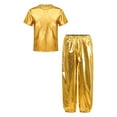 thumbnail image 1 of Hansber Kids Girls Metallic Short Sleeve T-Shirt and Harem Pants Set Jazz Hip Hop Latin Performance Dancewear Gold 13-14, 1 of 7