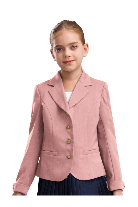 Kids Girls Notched Lapel 3-Button Suit Blazer Kids Formal School Uniform Outerwear Tops Pink 16