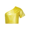 thumbnail image 1 of Hansber Kids Girls One Shoulder Short Sleeve Dance Crop Top Shiny Sparkly Hip Hop Street Crop Gold 140, 1 of 5