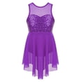 thumbnail image 1 of Hansber Kids Girls Sequins Criss-Cross Back Irregular Hem Ballet Modern Lyrical Dance Dress Purple 6, 1 of 6