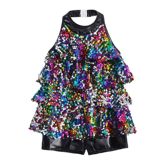 Hansber Kids Girls Sequins Modern Jazz Latin Ballet Dance Leotard Dress Stage Performance Dancewear Colorful 14