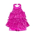 thumbnail image 1 of Hansber Kids Girls Sequins Modern Jazz Latin Ballet Dance Shorty Unitard Dress Stage Performance Dancewear A Rose 6, 1 of 7