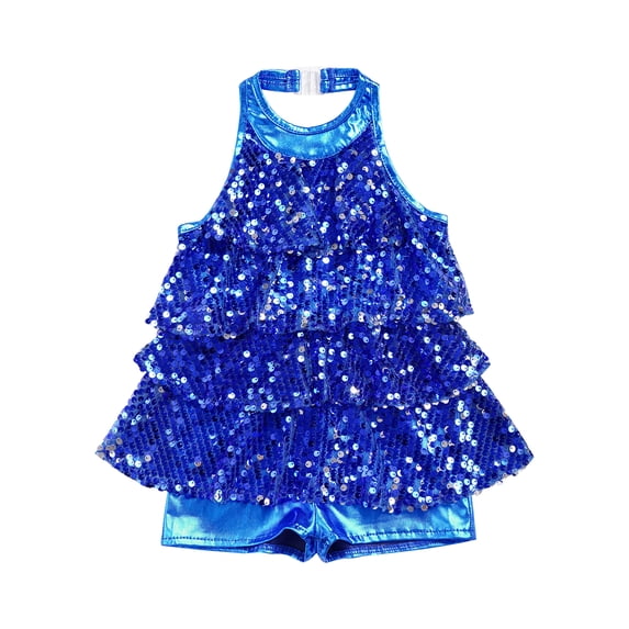 Hansber Kids Girls Sequins Modern Jazz Latin Ballet Dance Leotard Dress Stage Performance Dancewear Royal Blue 4