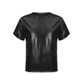 thumbnail image 1 of Hansber Kids Girls Shiny Metallic Crop Tops Dancewear Short Sleeves Dancing Shirts for Hip Hop Modern Jazz Black 130, 1 of 7