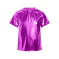 thumbnail image 1 of Hansber Kids Girls Shiny Metallic Crop Tops Dancewear Short Sleeves Dancing Shirts for Hip Hop Modern Jazz Purple 130, 1 of 4