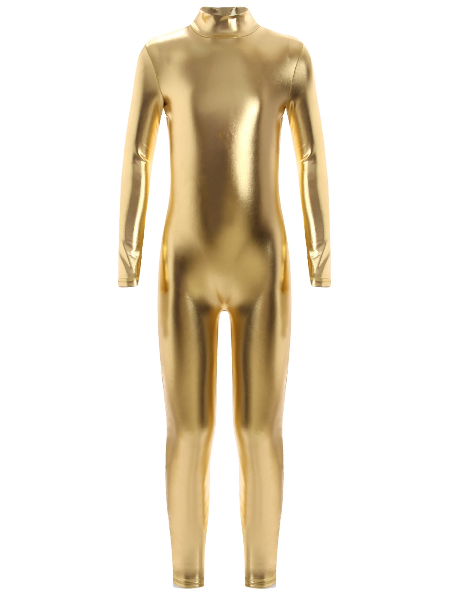 Hansber Girls' Metallic Biketard / Long Sleeve Leotard - U Neck, Shorty Style For Gymnastics, Dance, Tumbling