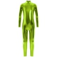 thumbnail image 1 of Hansber Kids Girls Shiny Metallic Dance Unitard One Piece Wet Look Bodysuit Long Sleeve Full Length Jumpsuit Green XS/115, 1 of 5