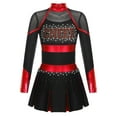 thumbnail image 1 of Hansber Kids Girls Shiny Rhinestone Letter Print Long Sleeve Cheerleading Uniform Dance Dress Black&Red 12, 1 of 5