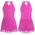 thumbnail image 1 of Hansber Kids Girls Shiny Tassel Latin Dance Costumes Jazz Dance Tops Bodysuit Sequin Fringe Leotard Hot Pink 10, 1 of 6
