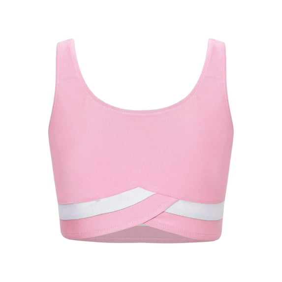 Hansber Kids Girls Sleeveless Dance Crop Top Sports Bra Athletic Ballet Gymnastics T-Shirt Activewear Pink 6