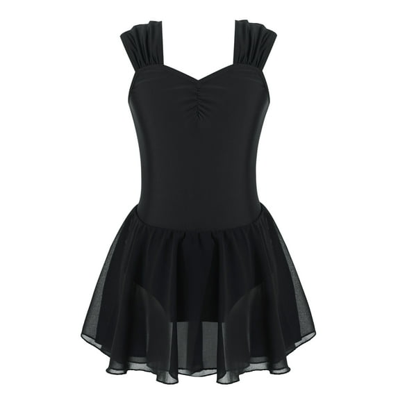Hansber Kids Girls Sleeveless Chiffon Ruched Ballet Dance Dress Ballerina Princess Dancewear Black 6