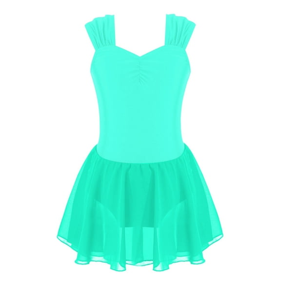 Hansber Kids Girls Sleeveless Chiffon Ruched Ballet Dance Dress Ballerina Princess Dancewear Green 12