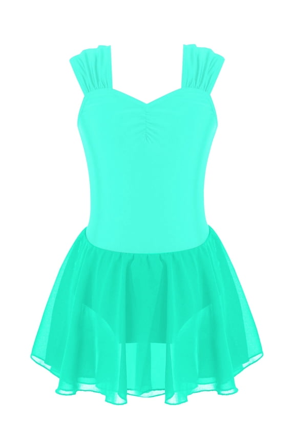 Kids Girls Sleeveless Chiffon Ruched Ballet Dance Dress Ballerina Princess Dancewear Green 12