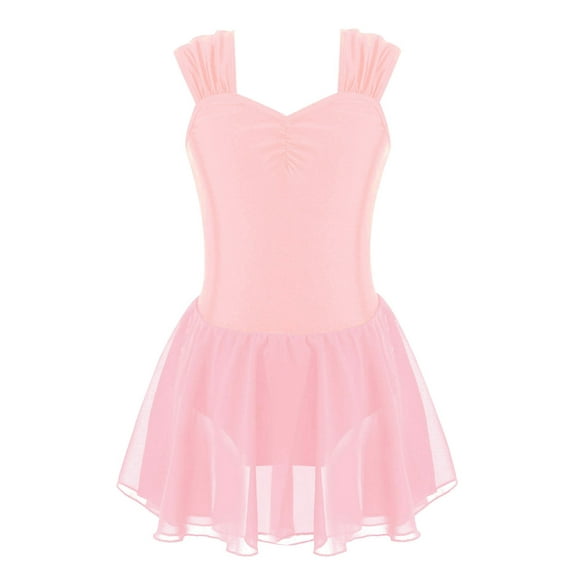 Hansber Kids Girls Sleeveless Chiffon Ruched Ballet Dance Dress Ballerina Princess Dancewear Pink 6