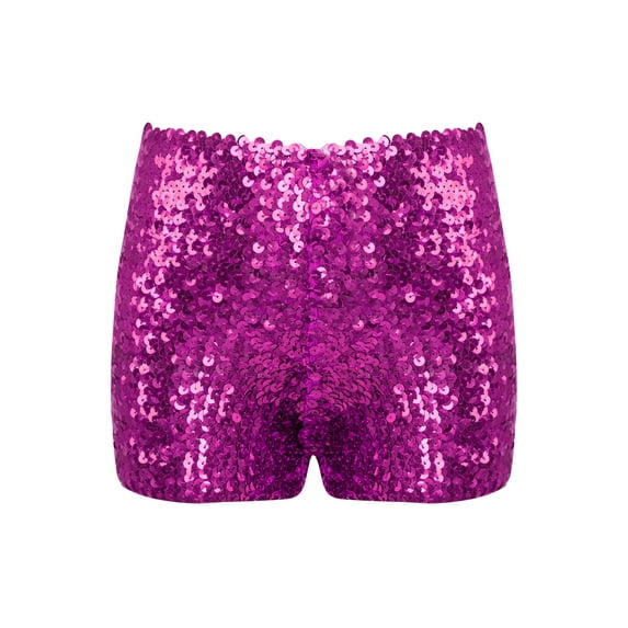 Hansber Kids Girls Sparkly Sequins Dance Shorts Hip Hop Jazz Stage Performance Costums Halloween Hot Pink 110-120/11