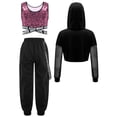 thumbnail image 1 of Hansber Kids Girls Street Hip Hop Jazz Dance Outfits 3-Piece Long Sleeve Hoodie Crop Top with Cargo Pants Set Pink 6, 1 of 5