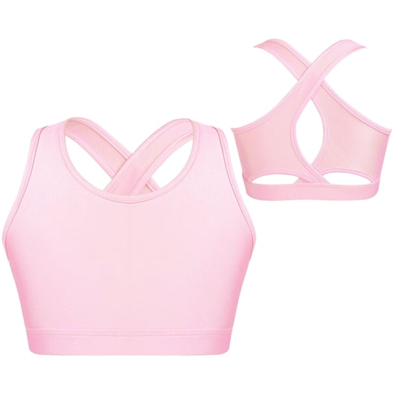Hansber Kids Girls Stretch Sports Bra Girls Training Bra Crop Tank Top Cami for Children Racer Back Top Vest Pink 16