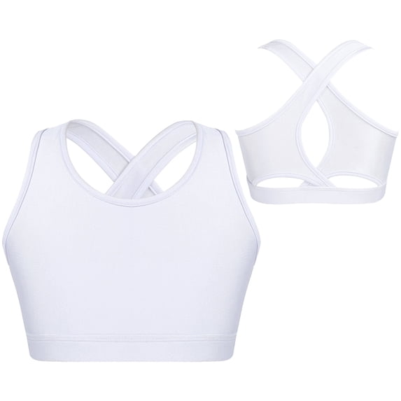 Hansber Kids Girls Stretch Sports Bra Girls Training Bra Crop Tank Top Cami for Children Racer Back Top Vest White 12