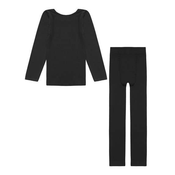 Hansber Kids Girls Thermal Underwear Set Nude Fleece Base Layers Set Active Undergarments for Ballet Type B Black S