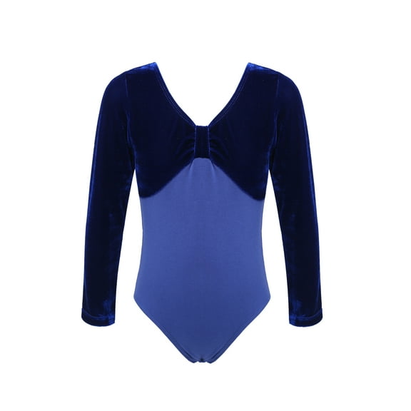 Hansber Kids Girls Velvet Leotard Backless Bodysuit Long Sleeves Tank Ballet Dancewear Sportswear Royal Blue 120