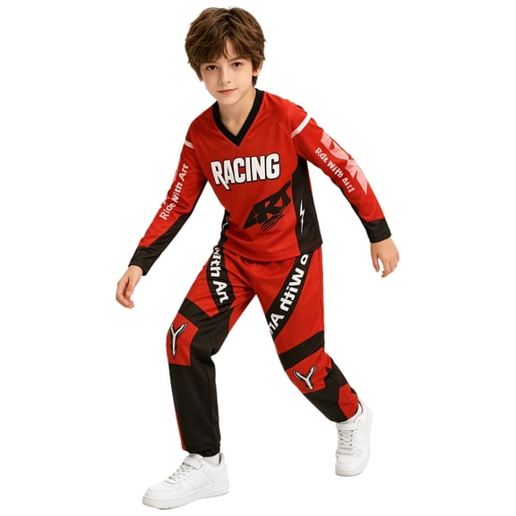 Hansber Kids Motorcycle Riding Jersey Top and Pants Youth Dirt Bike Gear for Exercise Motocross Camping Red 8