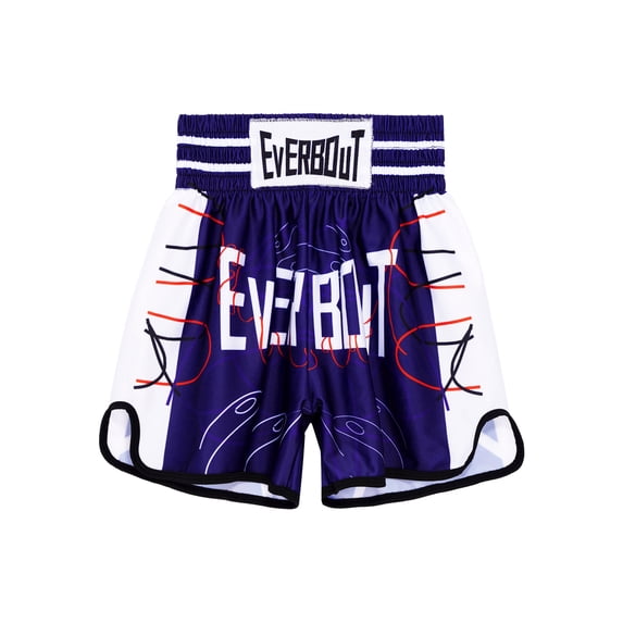 Hansber Kids Muay Thai Boxing Shorts Elastic Waist Printed Kickboxing Training Shorts Youth Martial Arts Fight Trunks Blue L-110