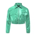 thumbnail image 1 of Hansber Kids Shiny Metallic Bomber Jacket for Boys Girls Long Sleeve Zip Up Motorcycle Baseball Coats Light Green 8, 1 of 5
